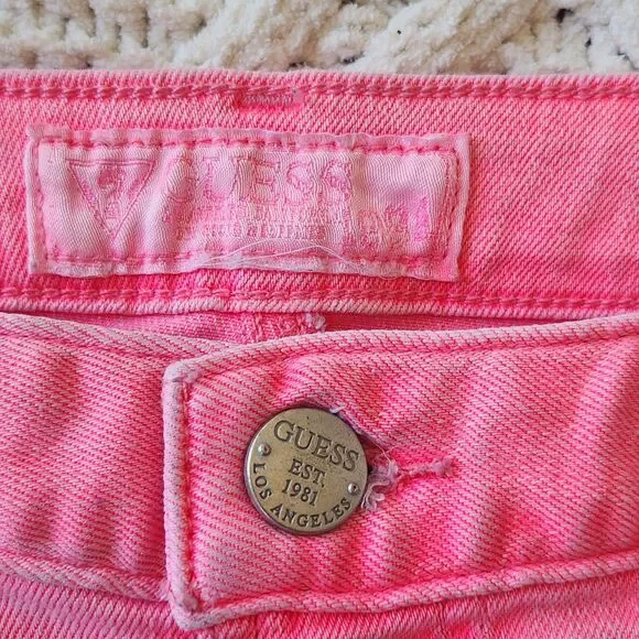 Vintage Hot Pink Stonewashed Guess Mini Skirt Size 30 - Picture 2 of 6
